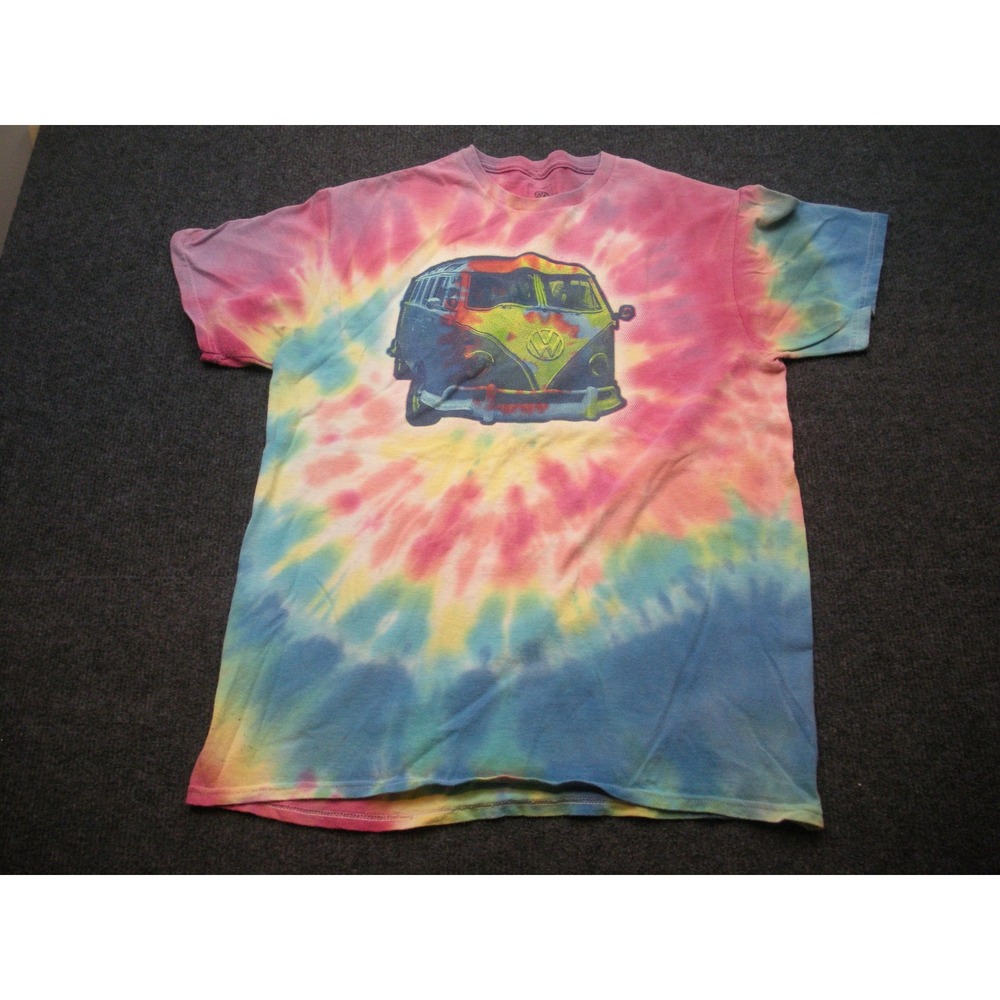 Volkswagen VW Bus Graphic Tie Dye T-Shirt Pink Blue Yellow Medium